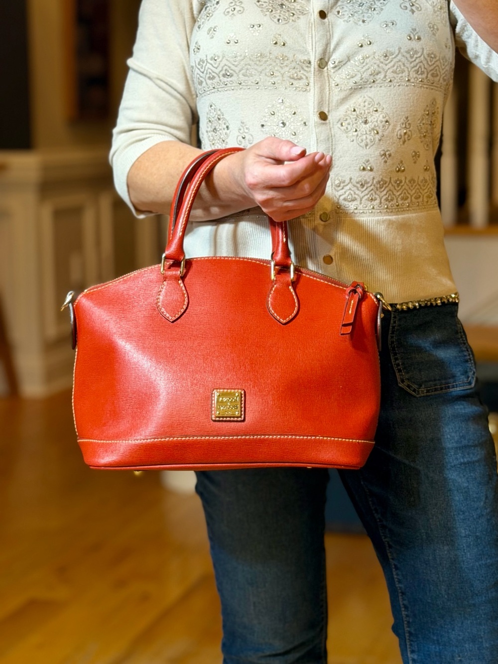 Dooney & Bourke Classic 2010s Darcy Orange Pebble Leather Satchel
